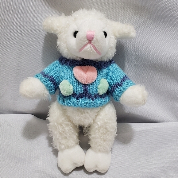 Chrisha Playful Plush Lamb In Knit Floral Sweater 8" Stuffed Animal Toy Posable - Picture 6 of 6